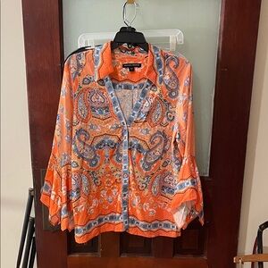 Boston Proper Orange Floral Blouse